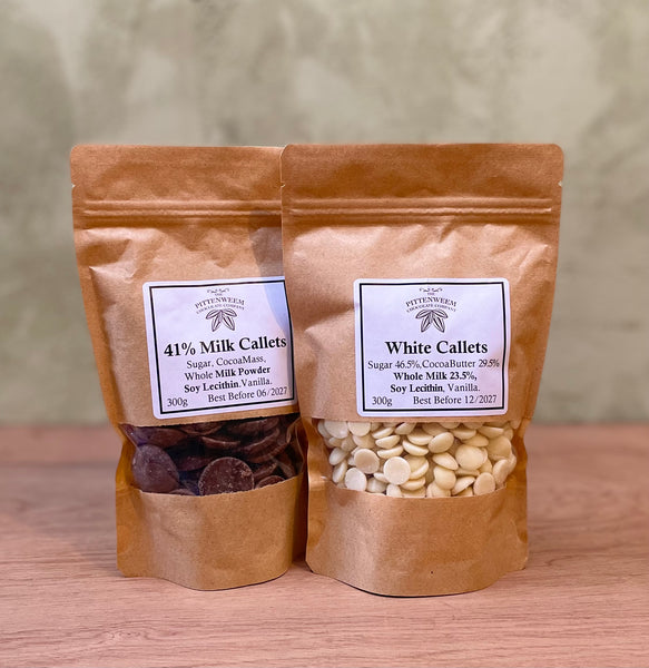 Belgian Chocolate Couverture Callets – Milk, White 300g